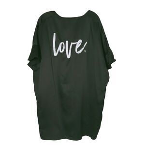 Victorias Secret Robe One Size Black Satin Kimono Solid Love Spellout